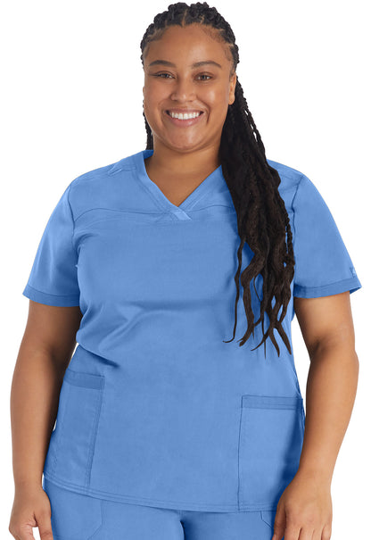 Women's V-Neck Top With Rib Knit Panels - Ciel