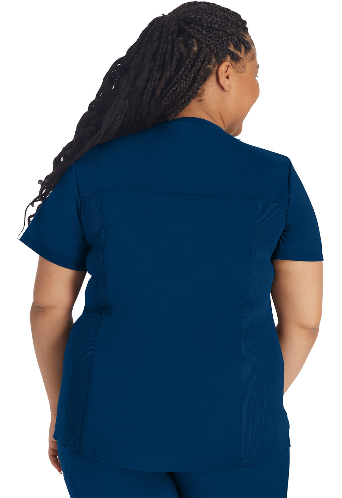 Women's V-Neck Top With Rib Knit Panels - Navy