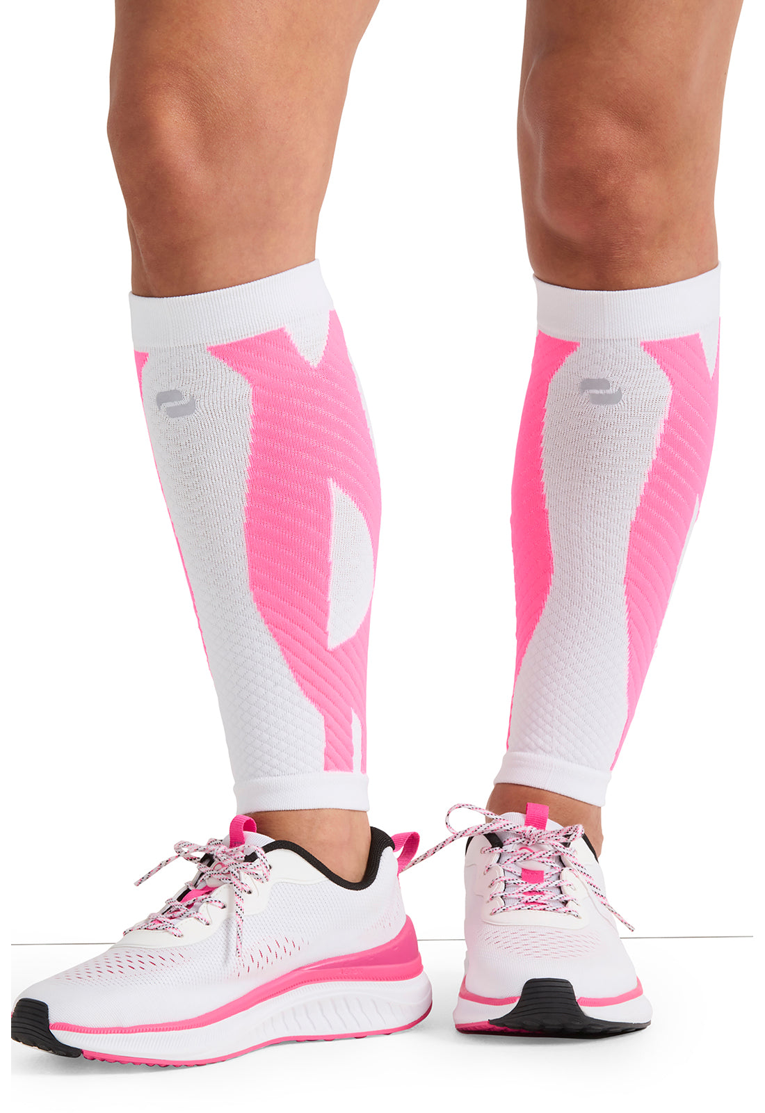 Unisex Calf Sleeve 10-15 mmHg Compression - White/Shocking Pink