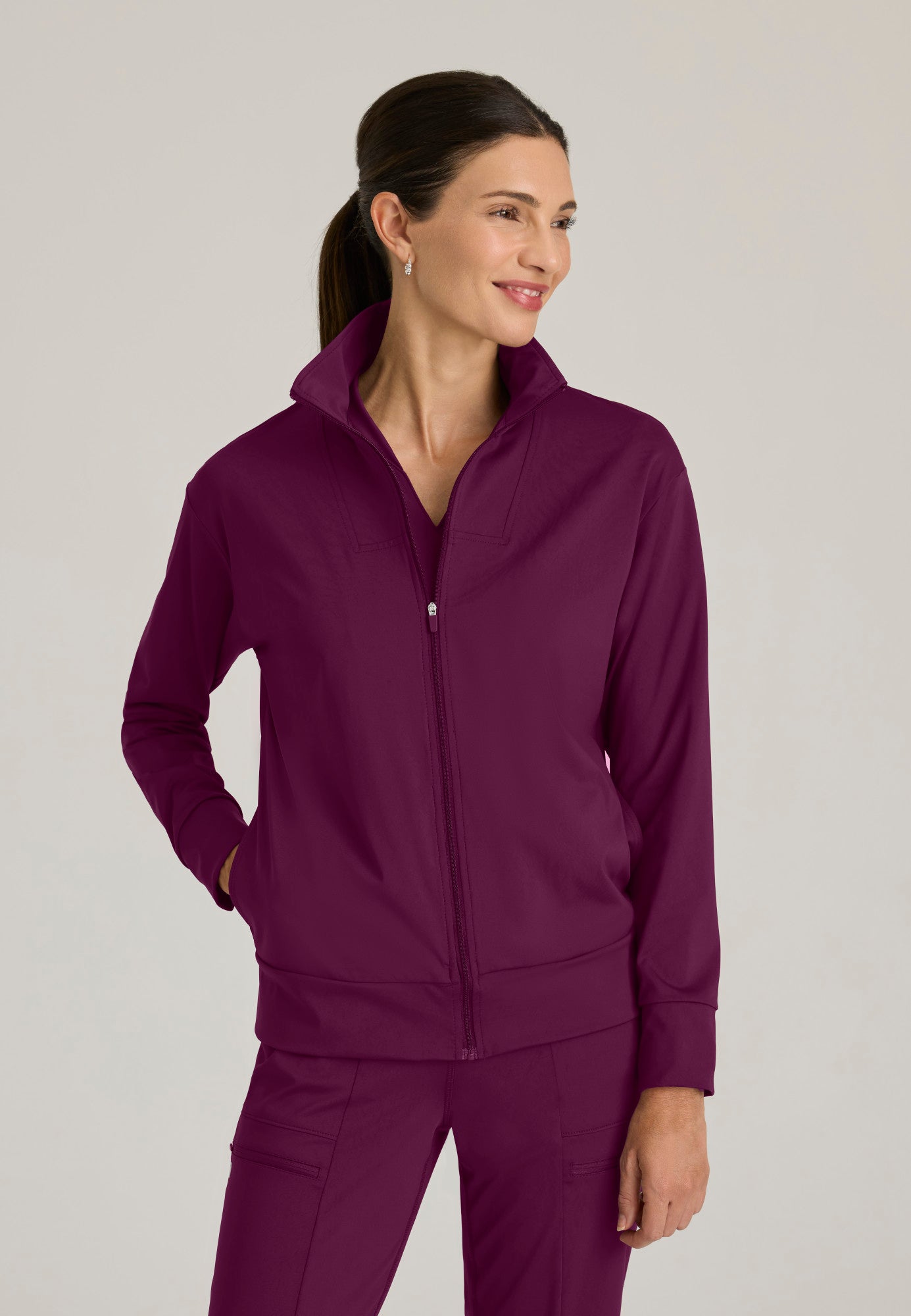 Ease Warm-Up Jacket - Wine - Jen's Scrubs