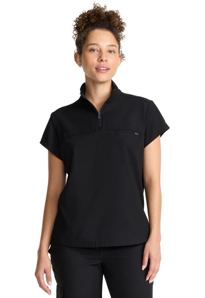 Women's Women's Partial Zip Stand Collar Top - Black