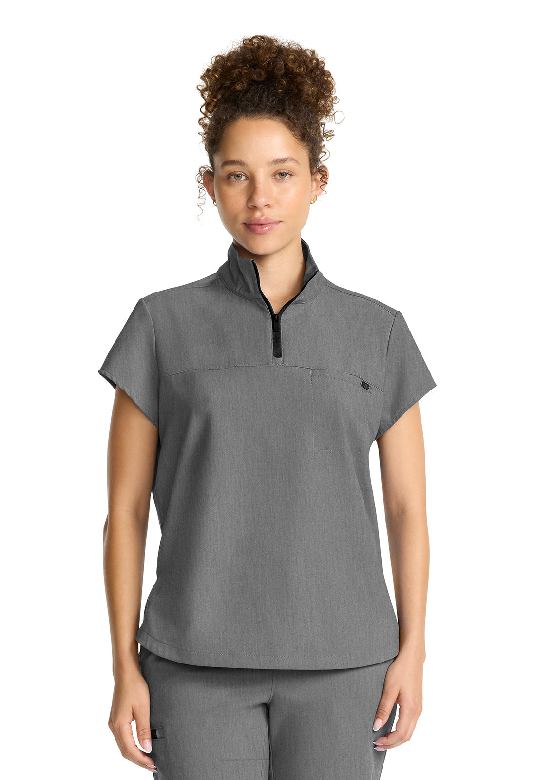 Women's Women's Partial Zip Stand Collar Top - Heather Ash