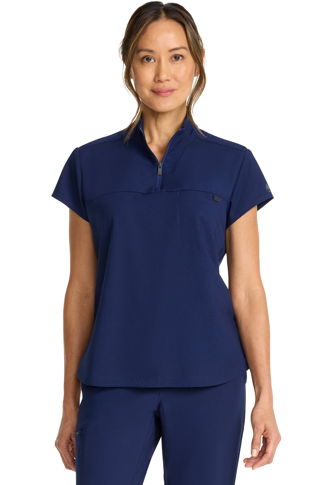 Women's Women's Partial Zip Stand Collar Top - Navy