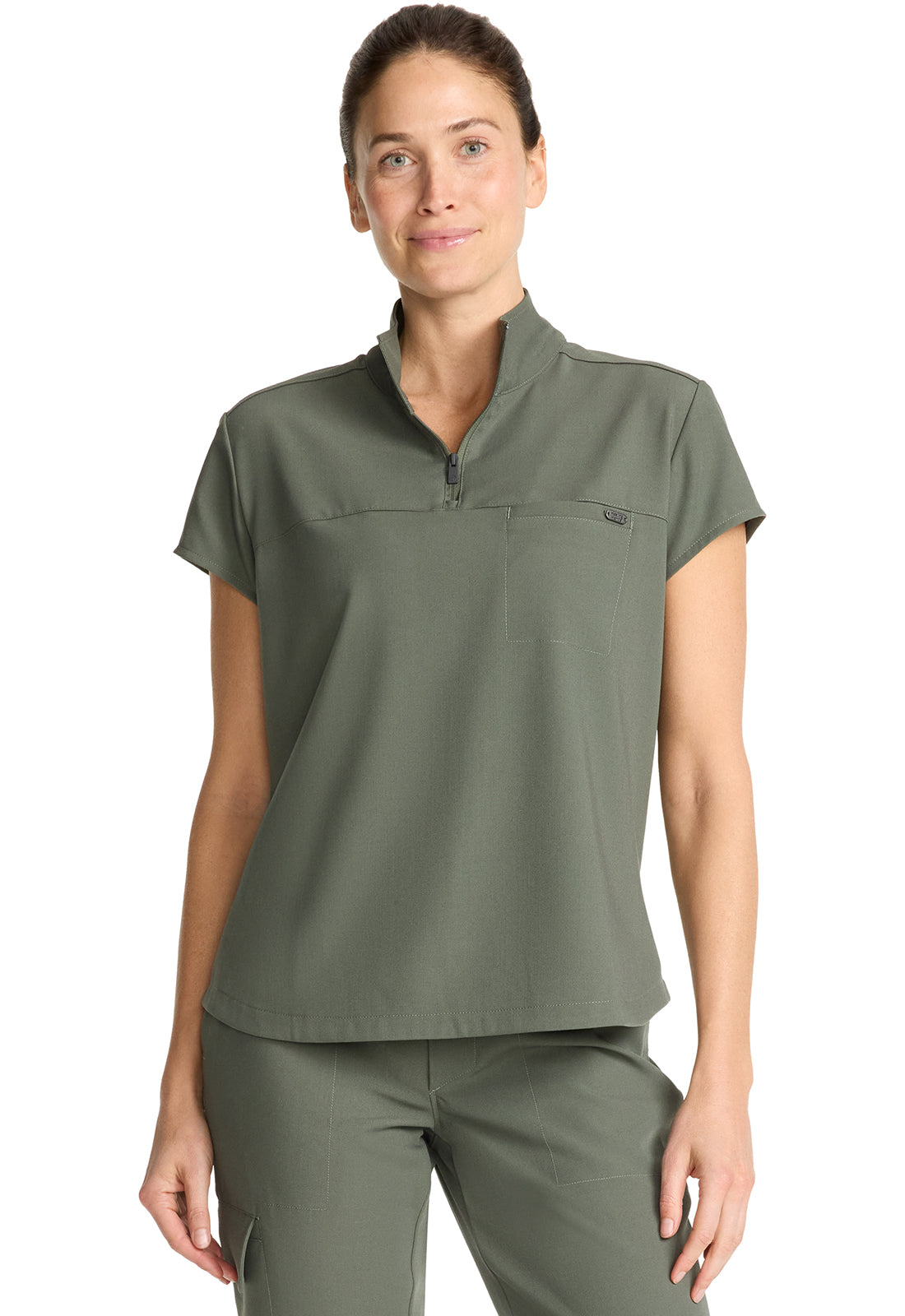Women's Women's Partial Zip Stand Collar Top - Olive