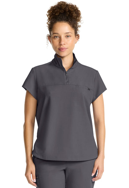 Women's Women's Partial Zip Stand Collar Top - Pewter