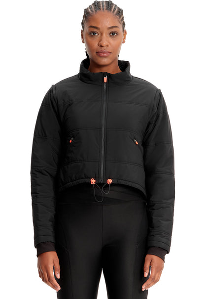 Women's Zip Convertible Crop Quilted Jacket - Black