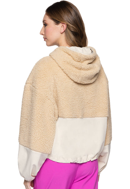 Women's Two-Tone Sherpa Hooded Zip Pullover - Nitro Nude