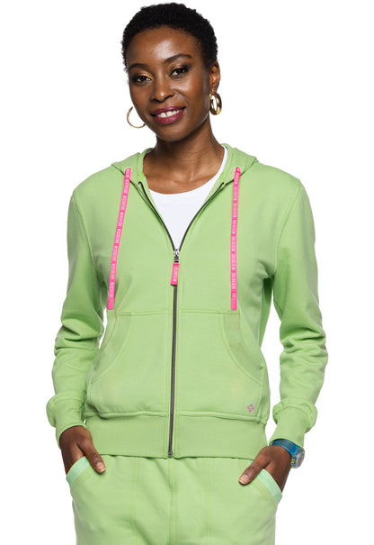 Women's Fleece Zip Front Logo Hoodie - Cyber Lime