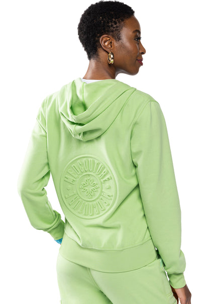 Women's Fleece Zip Front Logo Hoodie - Cyber Lime