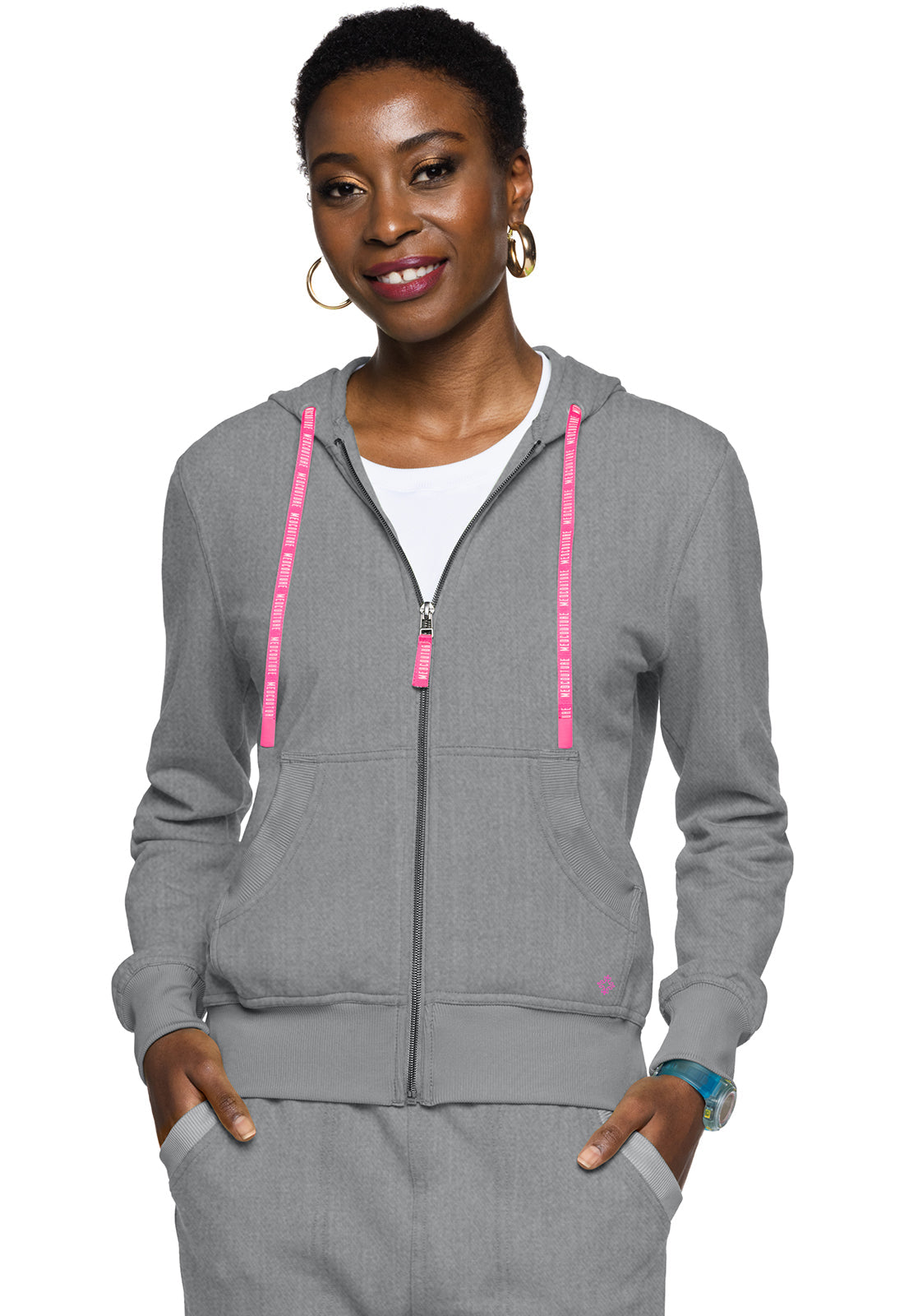 Women's Fleece Zip Front Logo Hoodie - Heather Gray