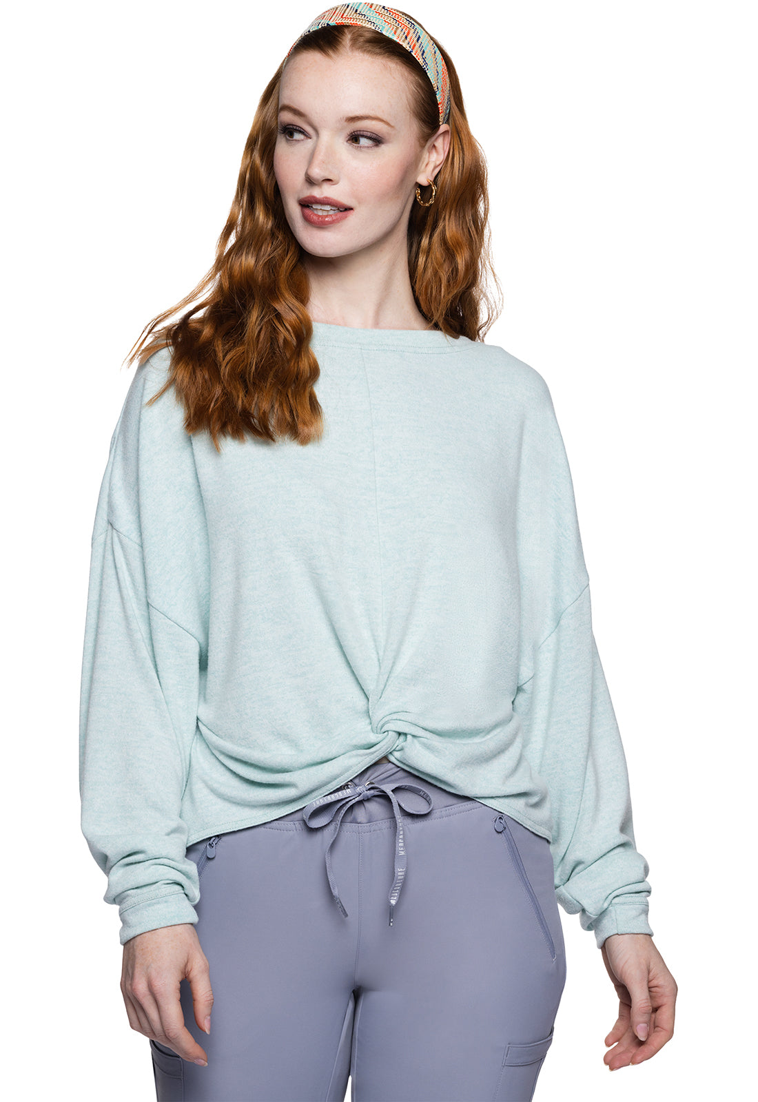 Women's Long Sleeve Knit Reversible Pullover - Arctic Aqua