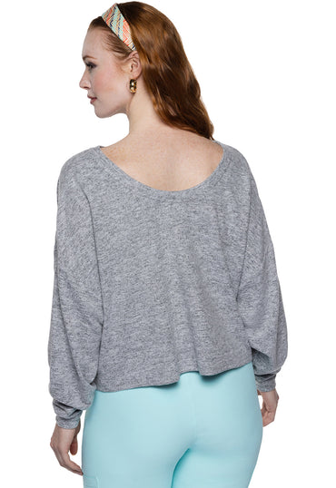 Women's Long Sleeve Knit Reversible Pullover - Heather Fog Grey