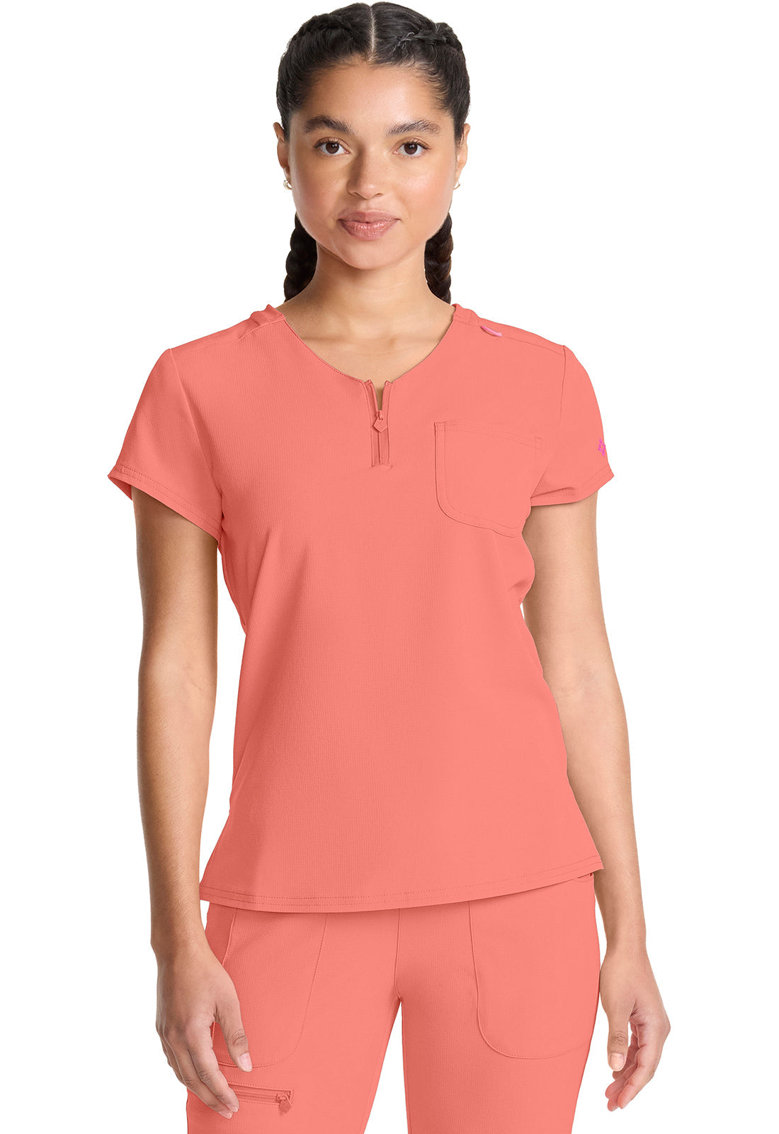 Women's Quarter Zip V-Neck Tuckable Top - Coral Fusion