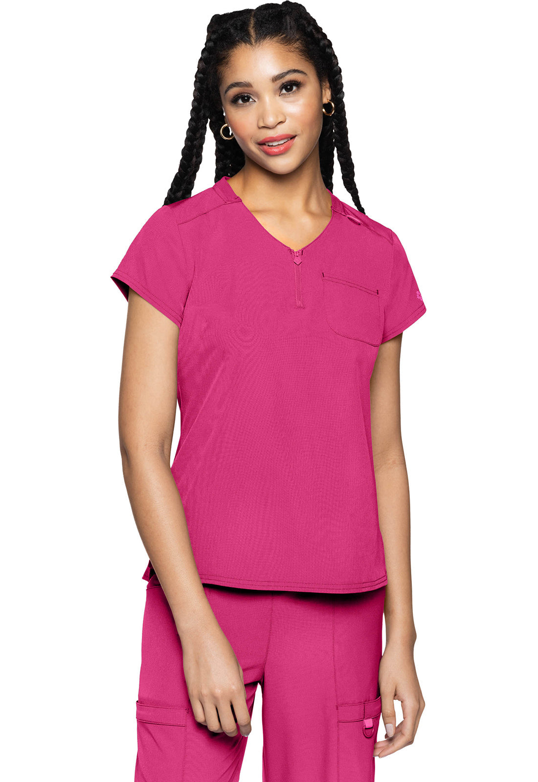 Women's Quarter Zip V-Neck Tuckable Top - Pink Power