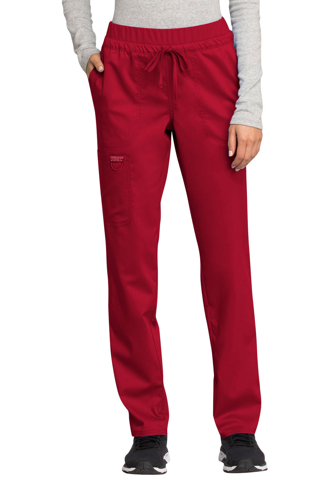 Women's Mid Rise Tapered Leg Drawstring Pant - Red