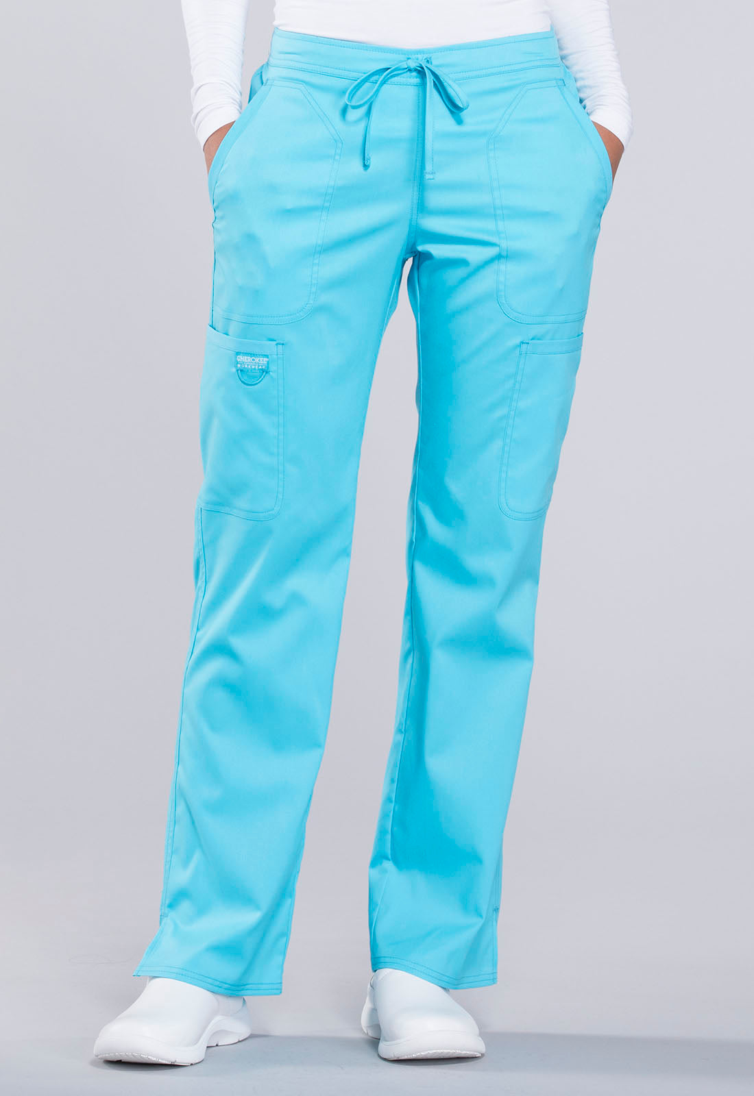 Women's Mid Rise Moderate Flare Drawstring Pant - Turquoise