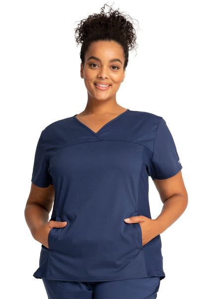 Women's V-Neck Knit Panel Top - Navy