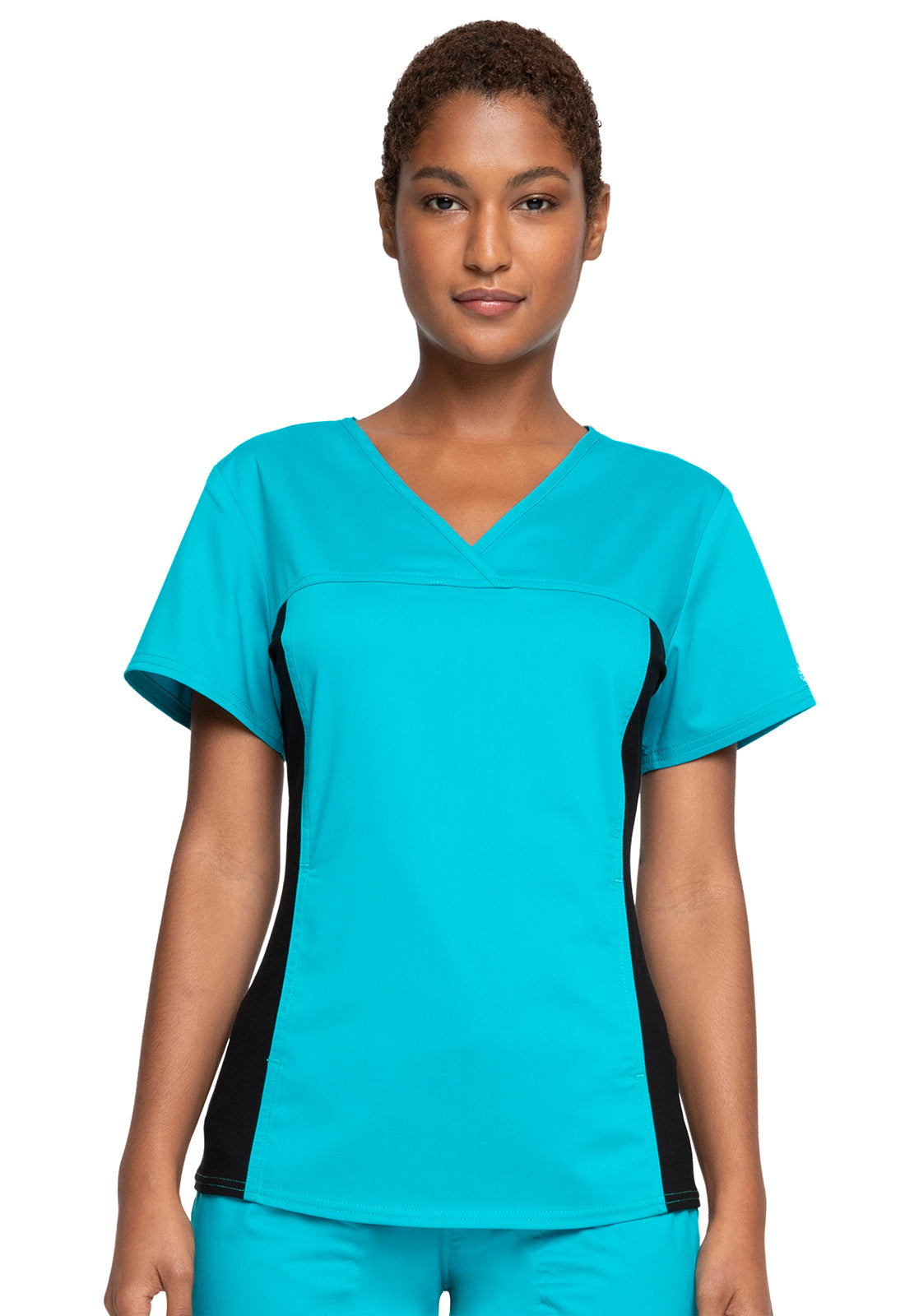 Women's V-Neck Knit Panel Top - Teal Blue