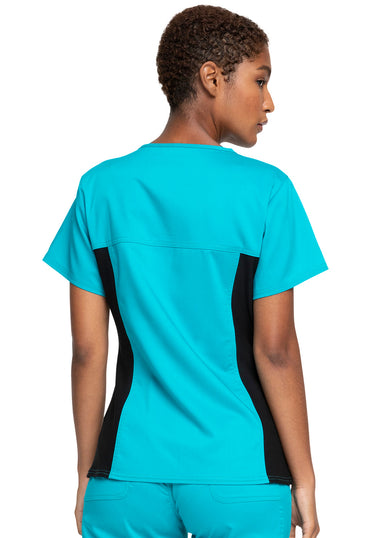 Women's V-Neck Knit Panel Top - Teal Blue