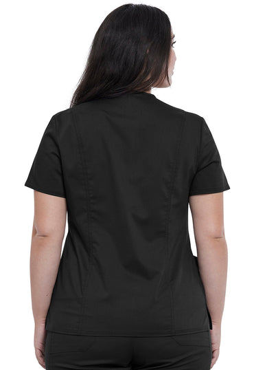Women's Snap Front V-Neck Top - Black