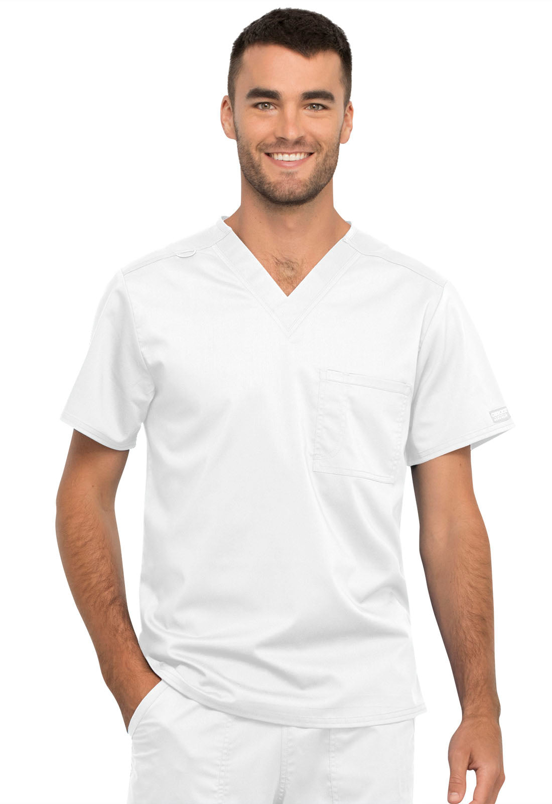 Unisex Unisex 1 Pocket Tuckable V-Neck Top - White