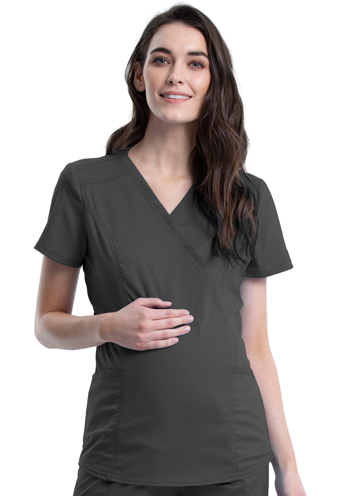 Women's Maternity Mock Wrap Top - Pewter