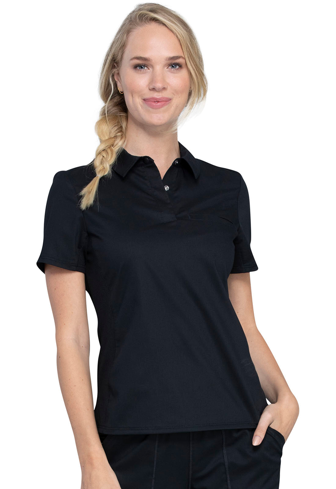 Women's Tuckable Snap Front Polo Shirt - Black